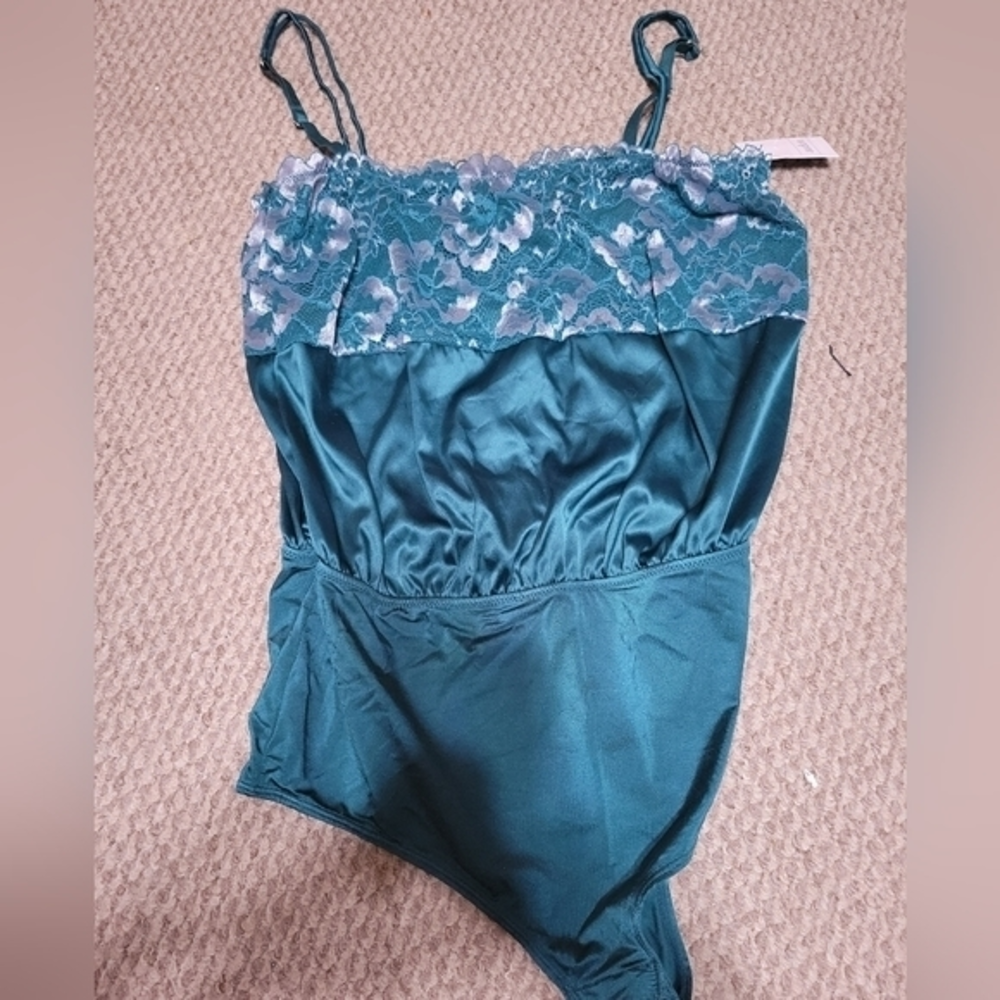 Auden teal bodysuit lace lingerie NWT